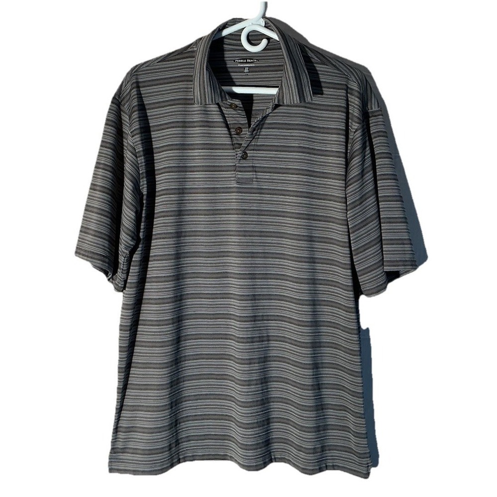 Pebble Beach‎ Mens Performance Golf Polo Short Sleeve Shirt Size Large Grey Gray
